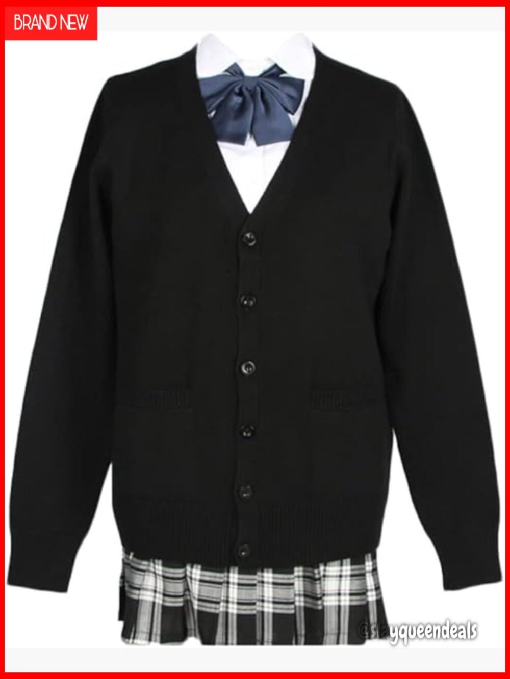Women's V-Neck Button Down Knit Cardigan with Pockets School Uniform Sweater